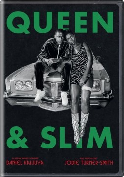 Black and white image of a Black man and woman sitting on the hood of a car. The title of the film is in big, green letters framing the image. 