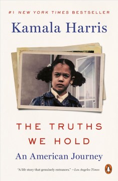 Photo of Kamala Harris as a young child centered on a white background. Her name is written in blue text above the photo. The title is written in red text below, with the subtitle in blue.