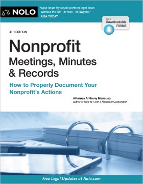 Book jacket for Nonprofit meetings, minutes & records : how to properly document your nonprofit's actions