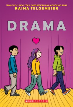 戏剧的封面，三个孩子走着一个锉刀，当她看着面前的男孩时，中间的一颗心在上面