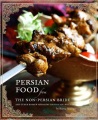Book cover for Persian food from the non-Persian bride : and other kosher Sephardic recipes you will love! by Reyna Simnegar, showing a silver skewer of meat and salad bowl