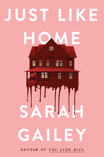 book cover. Book title on pink background with a house in red