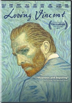 Cover image for DVD Loving Vincent, which shows a painted self-portrait of Vincent Van Gogh
