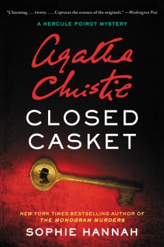 Book cover of Closed Casket by Agatha Christie. A gold key set against a red and black background.