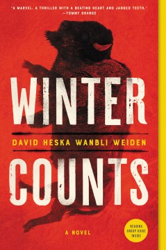 Book cover of Winter Counts by David Heska Wanbli Weiden: red background with an image of a buffalo under the text