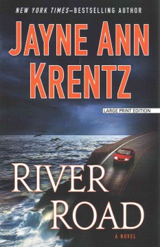 Book cover of River Road by Jayne Ann Krentz featuring a car driving on a road along the water.